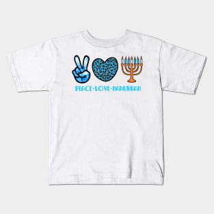 Peace Love Hanukkah Leopard Hanukkah Menorah Jewish Kids T-Shirt